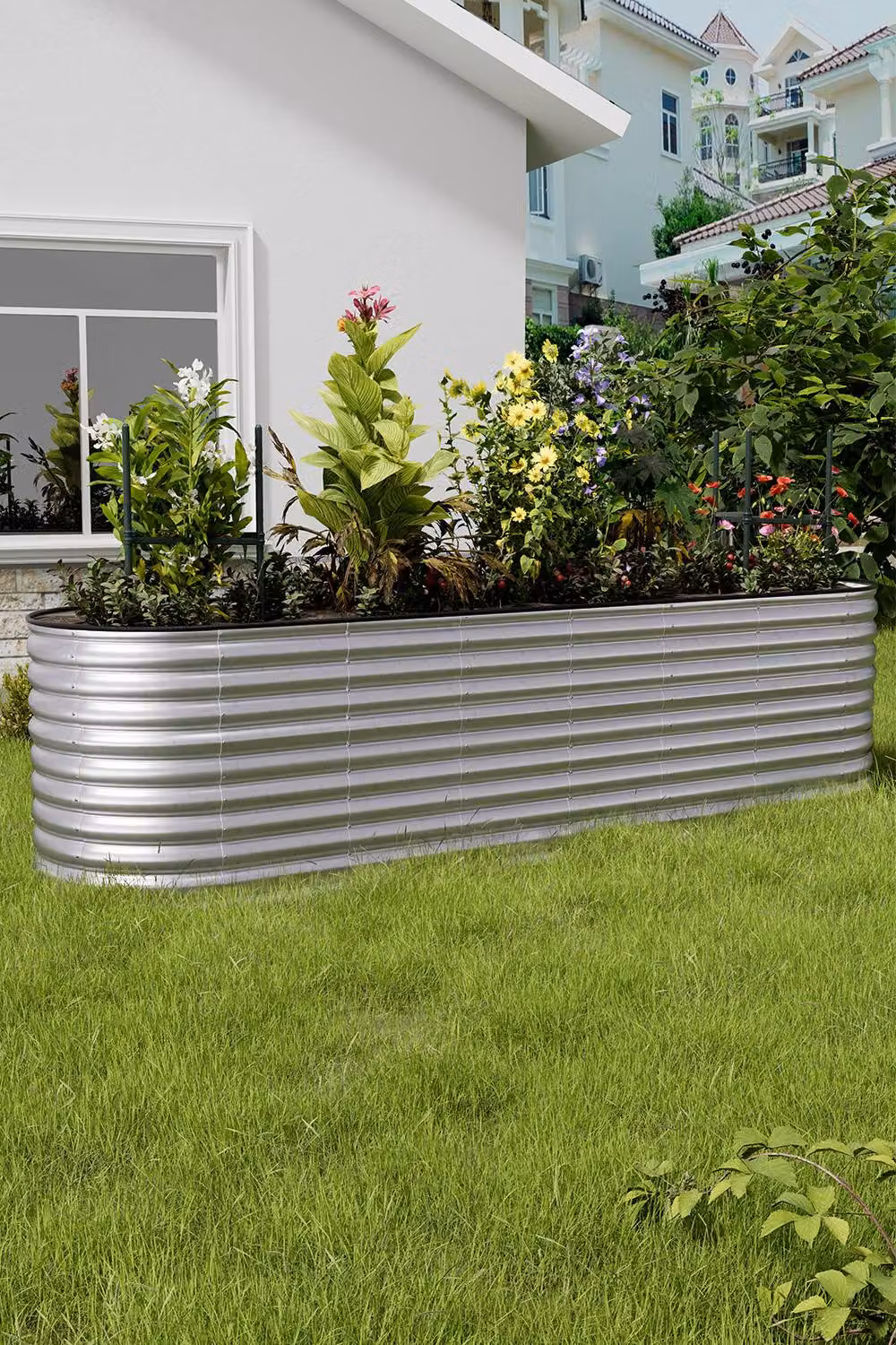Living and Home Galvanised Steel Oval Raised Garden Bed in Silver, W/D/H: 80 x 80 x 80 cm – 3