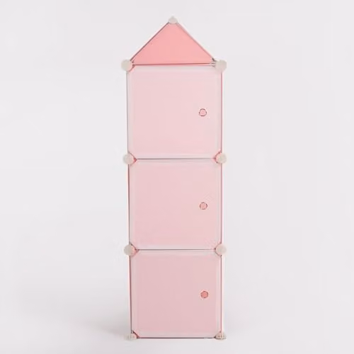 OHS 3 Cube Storage Castle Tower Organiser in Pink and White, H 139 x W 34 x D 31 cm – 2