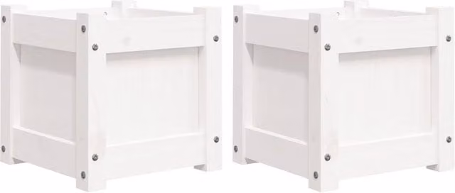 Berkfield Home Garden White Solid Wood Pine Planter Tub, 2 Pack – 1