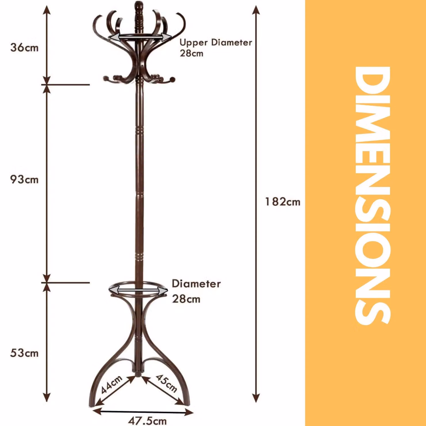 Rafaelo Mobilia Wooden Coat Stand with 12 Hooks in Walnut Brown – 2