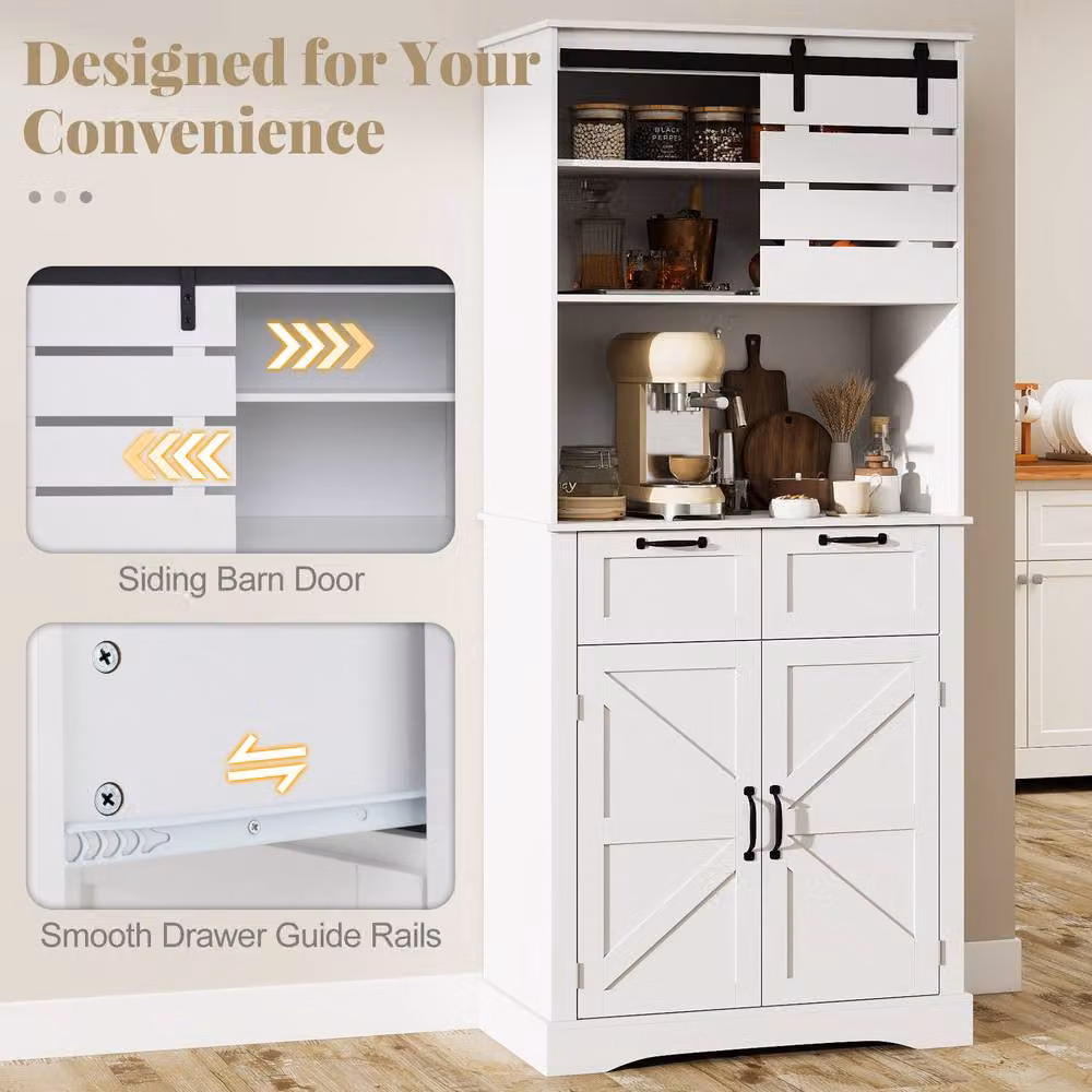 Costway White Tall Kitchen Cupboard Buffet Pantry Sideboard with Power Outlet – 4
