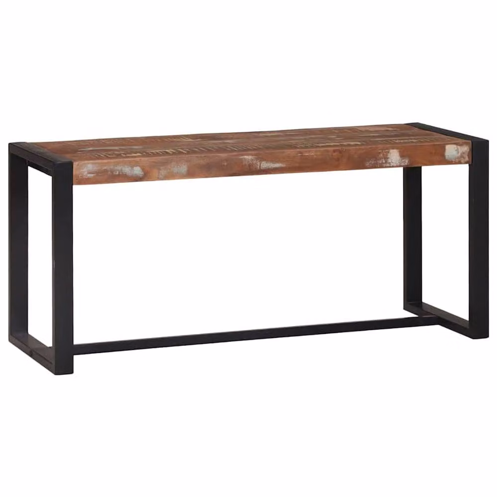 Berkfield Home Multicolour Rustic Reclaimed Wood Bench, W: 100 cm, D: 35 cm, H: 45 cm – 2