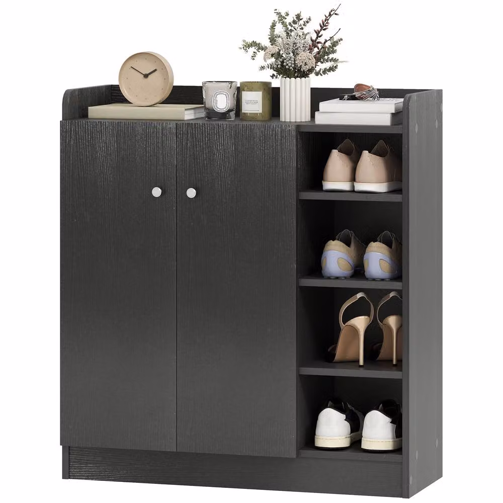 STILVORA Black Modern Shoe Cabinet with Adjustable Shelves and Hinged Doors – 2