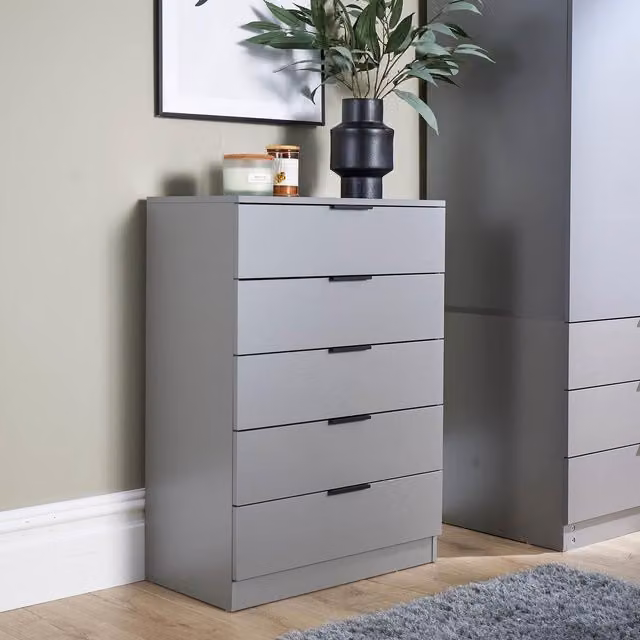 Home Source Phoenix 5 Drawer Grey Metal Bedroom Chest of Drawers – 1
