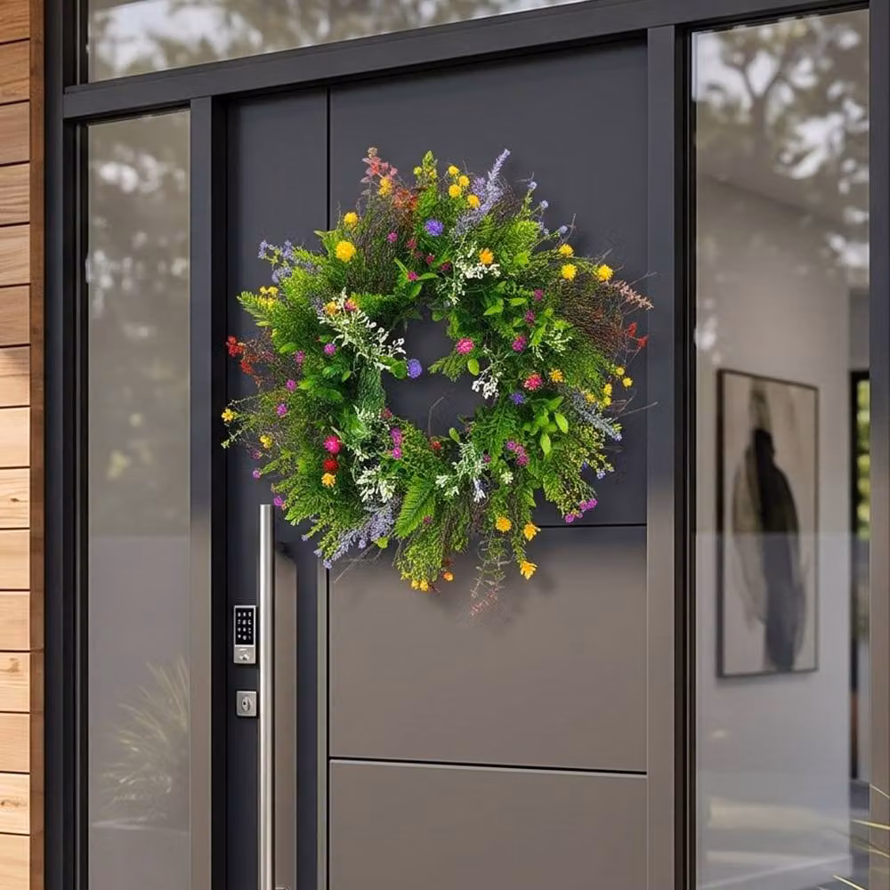 YnysTec Spring Large Multicolour Artificial Flower Wreath for Front Door or Wall Decoration – 1