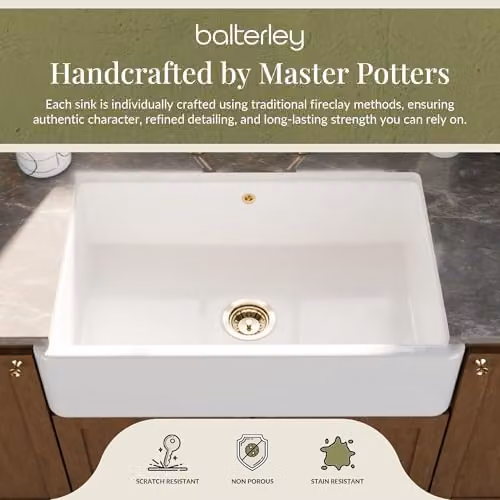 Balterley Butler White Ceramic Fireclay Kitchen Sink, Single Bowl with Overflow, W/D/H: 79.5 x 50.0 x 22.0 cm – 3
