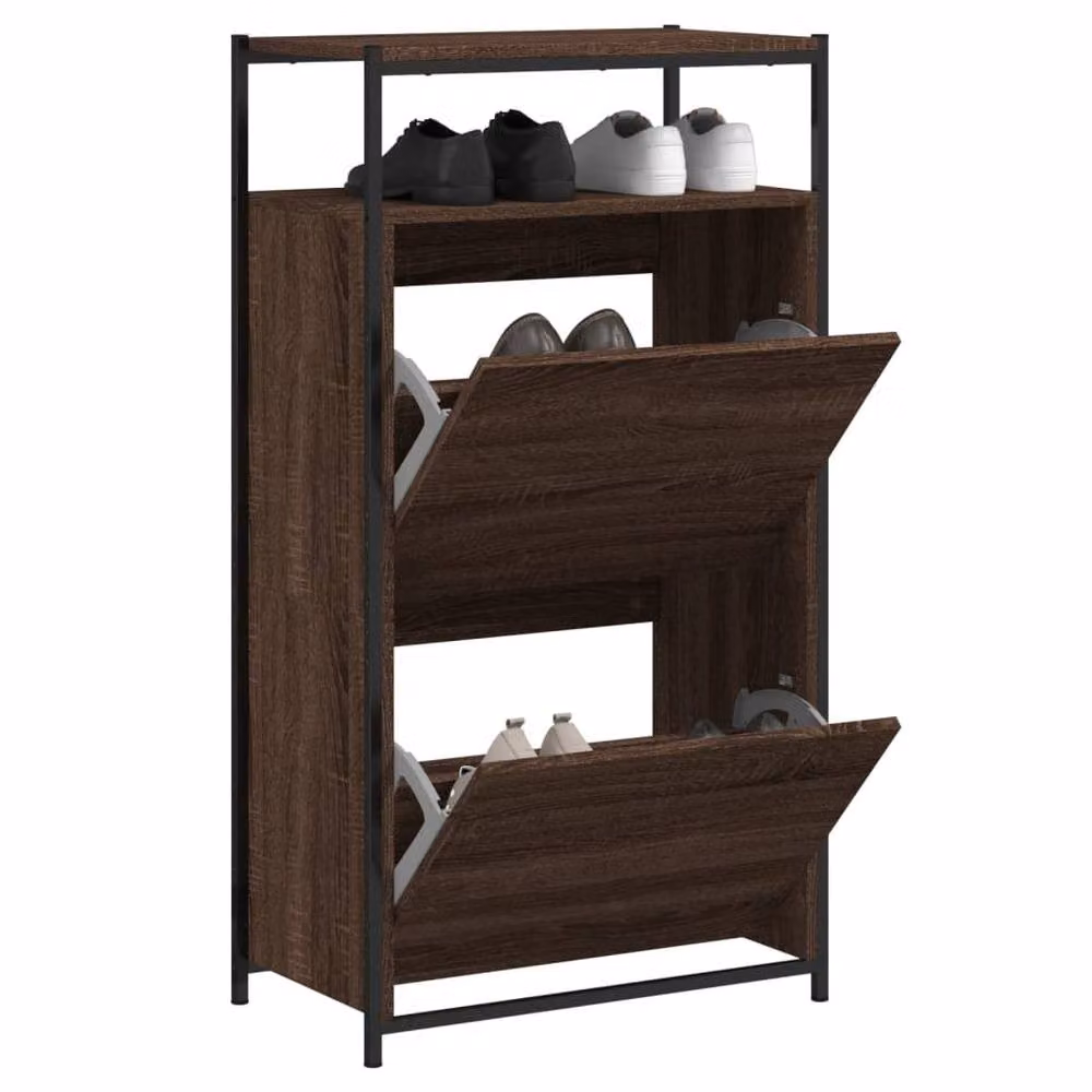 Berkfield Home Brown Oak Shoe Cabinet W/D/H: 60 x 34 x 112 cm – 2