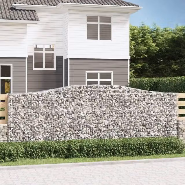 Berkfield Home Arched Gabion Basket in Silver Galvanised Steel, W: 400 cm, D: 50 cm, H: 140-160 cm – 1