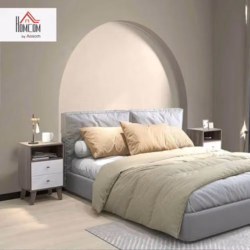 HOMCOM Set of 2 Modern Bedside Tables with 2 Drawers in Grey and White, W/D/H: 40 x 34 x 64 cm – 2