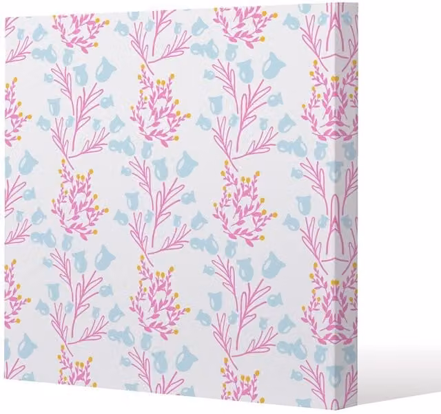 Benjamin Tate Design Pink and Blue Floral Canvas Print, W/H: 20 x 20 cm