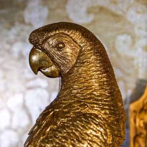Madison & Mayfair Art Deco Gold Parrot Statue on a Black Metal Stand, H 32.7 cm x W 12.4 cm x D 12.7 cm – 5