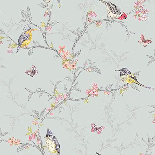 Holden Decor Enchanted Garden Collection Botanical Floral Paper Wallpaper, Green and Multicolour, W: 0.53 m, L: 10.05 m