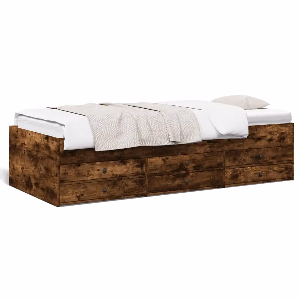 Berkfield Home Daybed with Drawers in Smoked Oak, Brown, W/D/H: 90 x 200 cm – 2