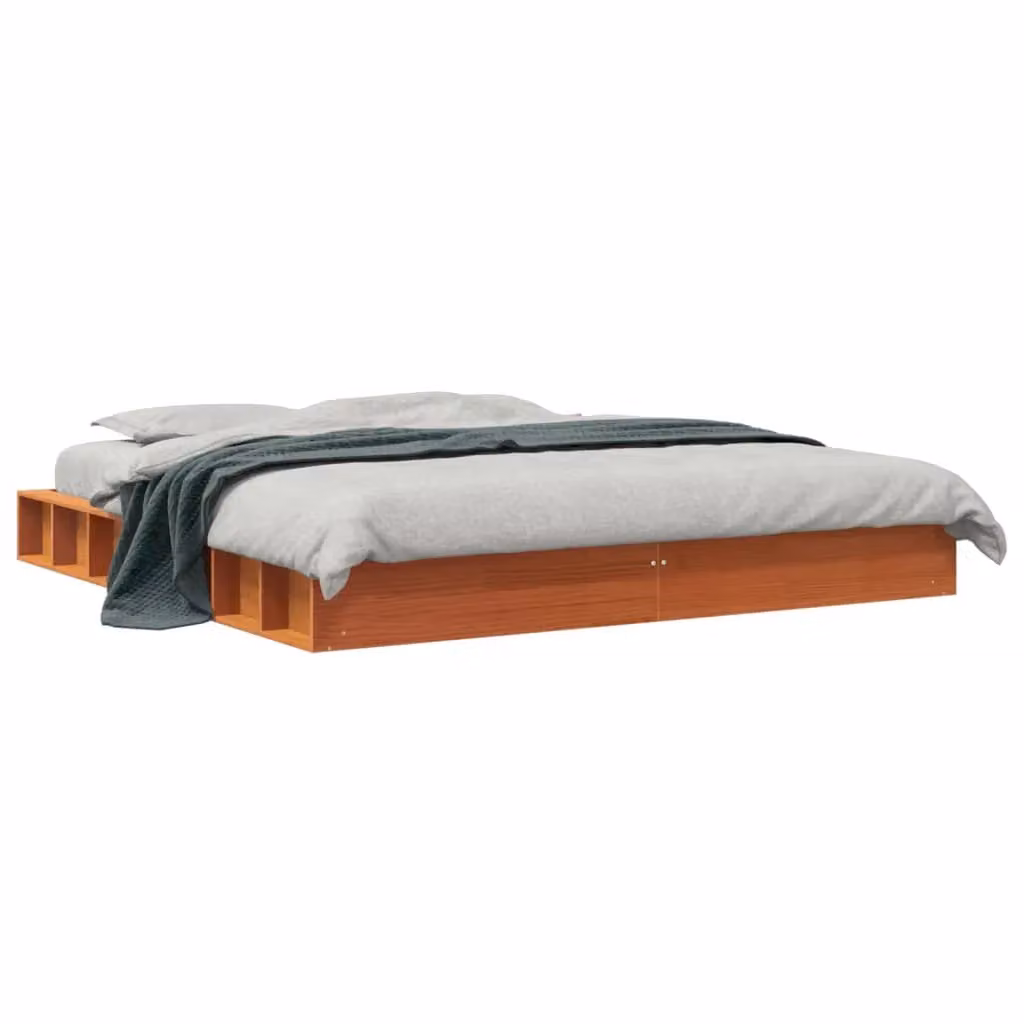 Berkfield Home Rustic Solid Wood Pine Bed Frame in Waxed Brown, 200 x 200 cm – 2