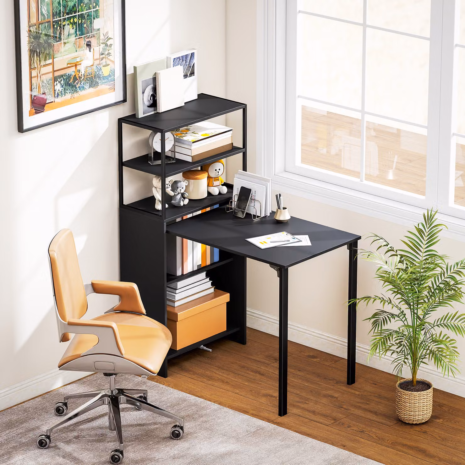 HOMCOM Black Folding Writing Desk and Shelf with Drop Leaf Top – 7