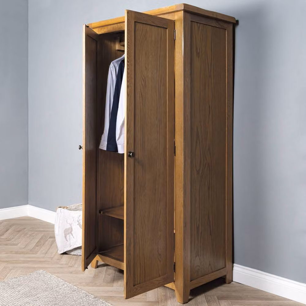Elm Home And Garden Rustic Oak 2 Door Full Hanging Wardrobe in Light Oak – 2