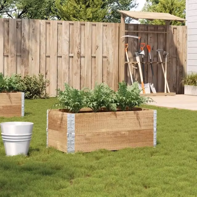 Berkfield Brown Wooden Raised Bed Planter with Galvanised Steel, W: 100 cm, D: 50 cm, H: 50 cm