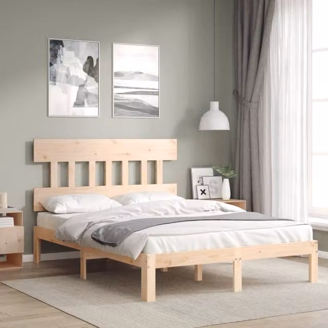 Berkfield Home Small Double Solid Wood Pine Bed Frame in Brown, 120 x 200 cm – 1