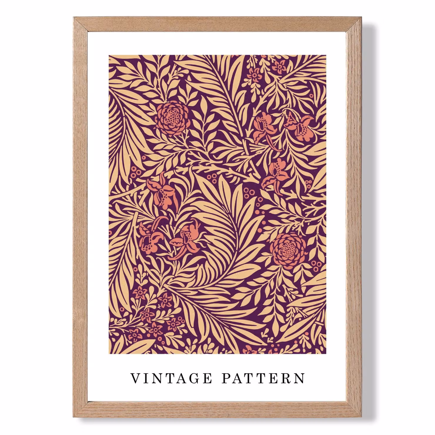 ARTZE Vintage William Morris Larkspur Floral Art Print in Pink and Beige with Oak Wood Frame, A4 – 2