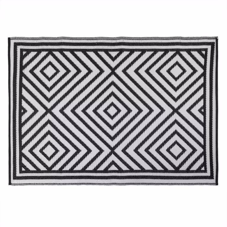 JVL Mosaic Tile Design Reversible Outdoor Patio Rug, Multicolour and Black, W: 150 cm, D: 210 cm