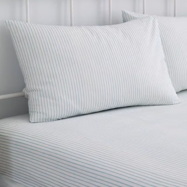 Dreams & Drapes Finlay Blue Striped Cotton Fitted Bed Sheet