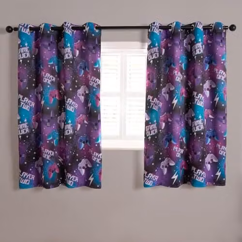 OHS Blackout Eyelet Curtains for Childrens Bedrooms with Gaming Graphic Print, Thermal Insulated, 2 Panels, W: 116.84 cm, H: 137.16 cm, Multicolour