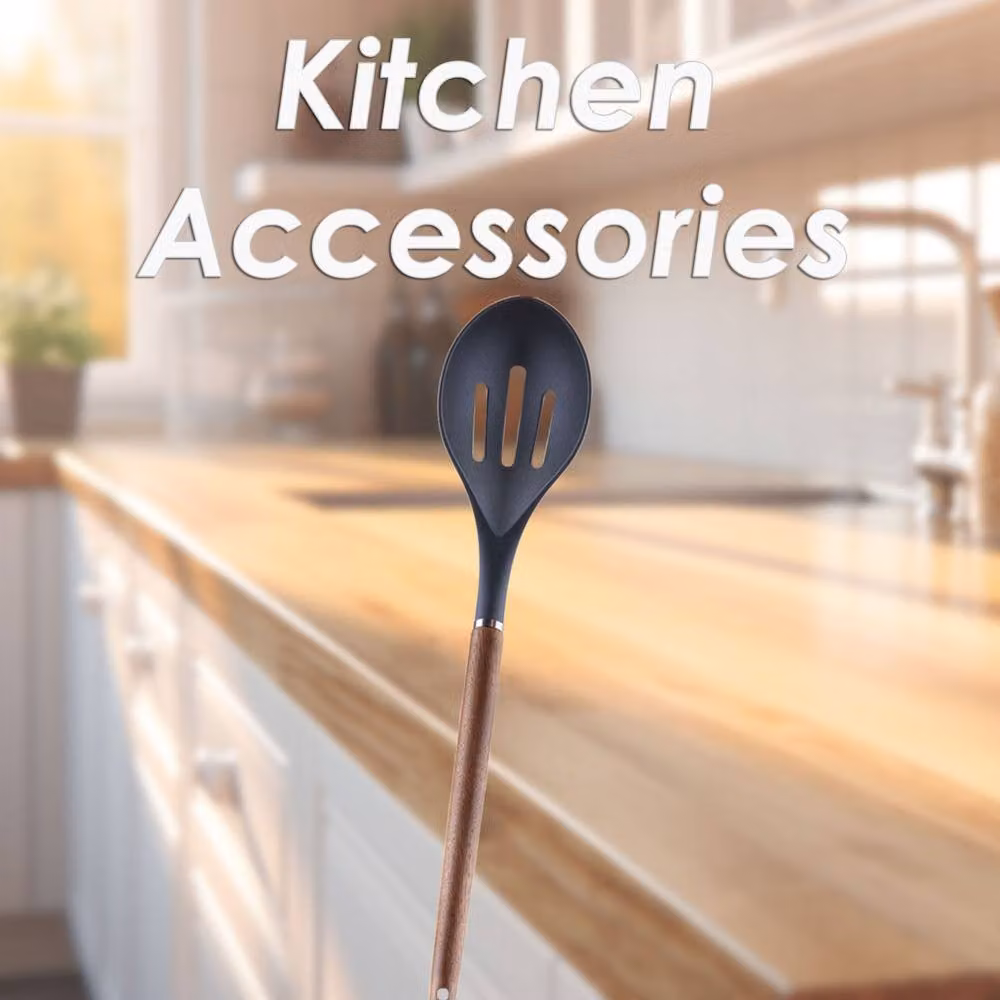VFM Acacia Wood Slotted Spoon Skimmer with Heat Resistant Handle, Black, Length: 32 cm – 2