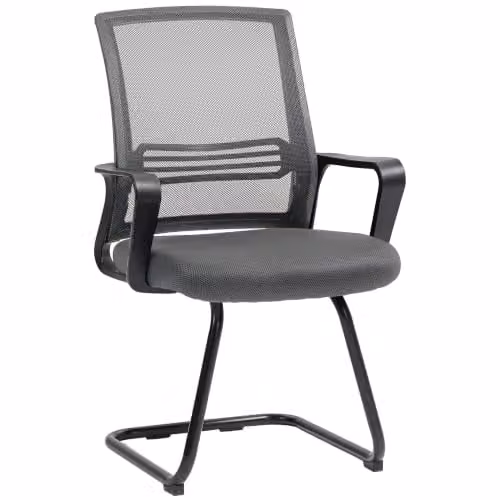HOMCOM Grey Fabric Office Chair with Armrests and Cantilever Base – 1