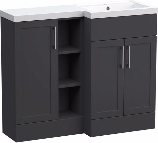 Balterley Pirehill Traditional Freestanding Vanity Basin Combination Unit with Open Shelves and Soft Close Doors, Grey, W: 100 cm