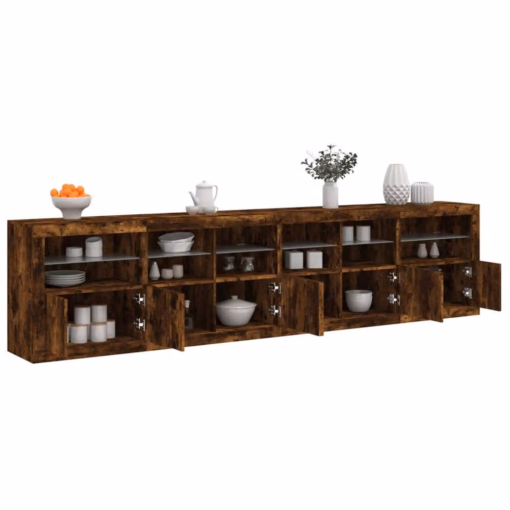 Berkfield Home Modern Smoked Oak Sideboard with Integrated LED Lights in Brown, W: 283 cm, D: 37 cm, H: 67 cm – 2