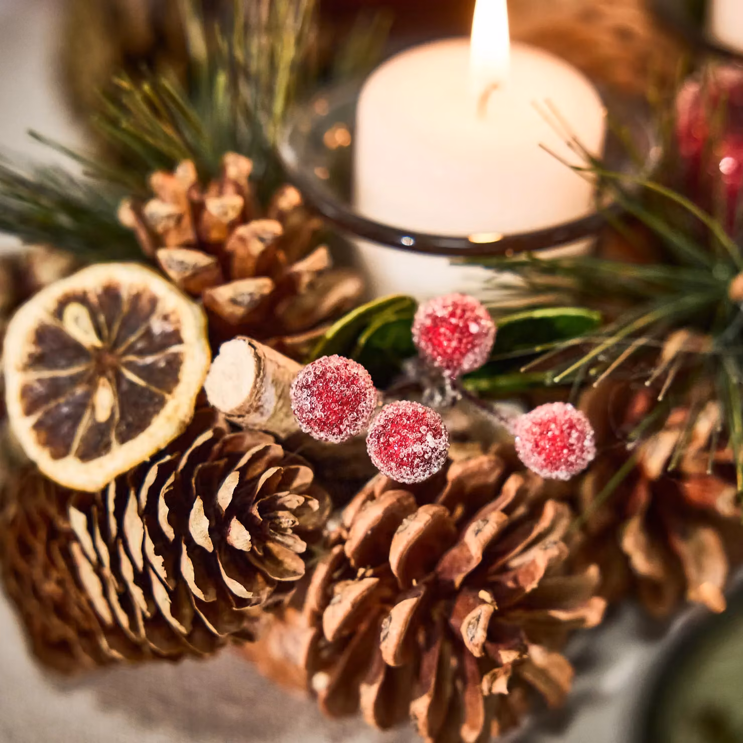 Dibor Citrus Spice Triple Table Centrepiece Christmas Decoration Candle and Tealight Holder, Brown, 39 cm – 3