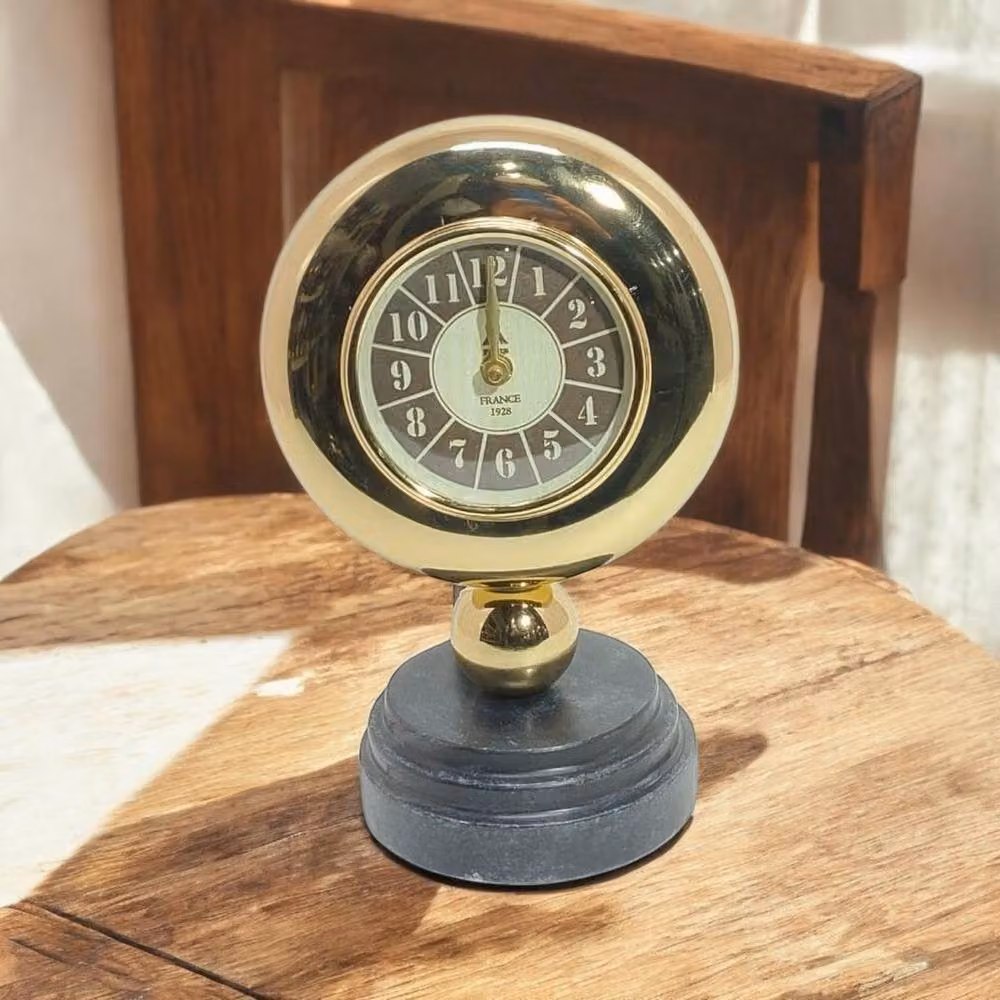 Minster Gold Analog Round Metal Tabletop Clock, W: 13 cm, D: 20 cm, H: 30 cm – 3