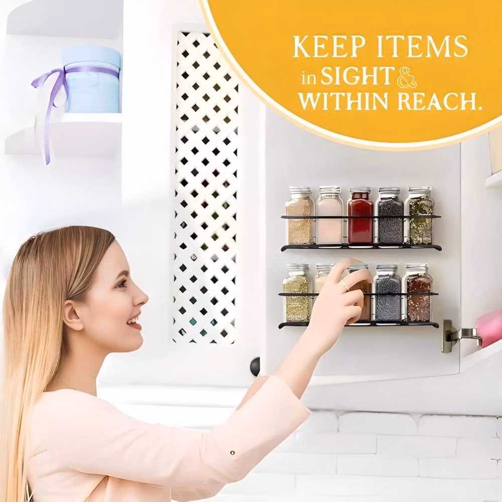 FORGEVIO 2 Tier Stainless Steel Spice Rack in Black with 12 Glass Spice Jars – 2