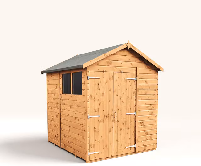 Empire Sheds Empire 6x6 Modular Apex Garden Shed with Double Doors and Windows in Brown