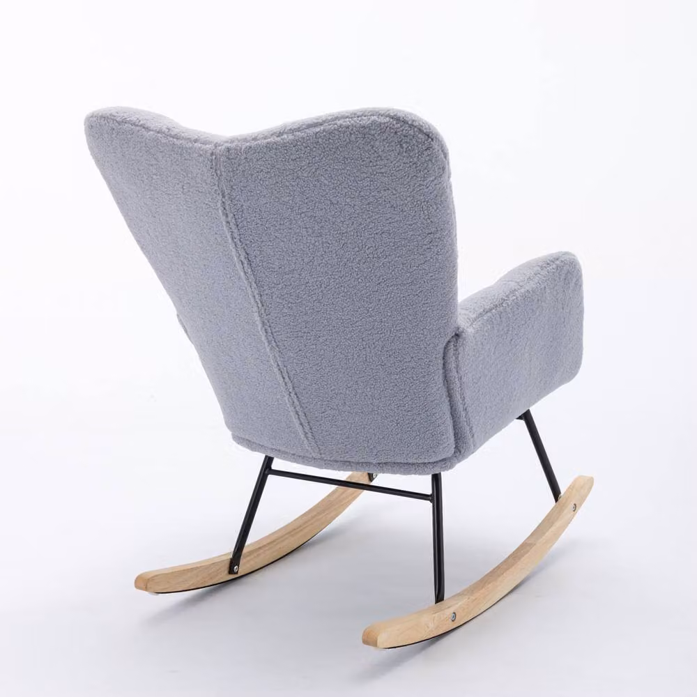 Direct Wicker Modern Teddy Bouclé Fabric Tufted Upholstered Rocking Chair with Armrests in Light Grey – 2
