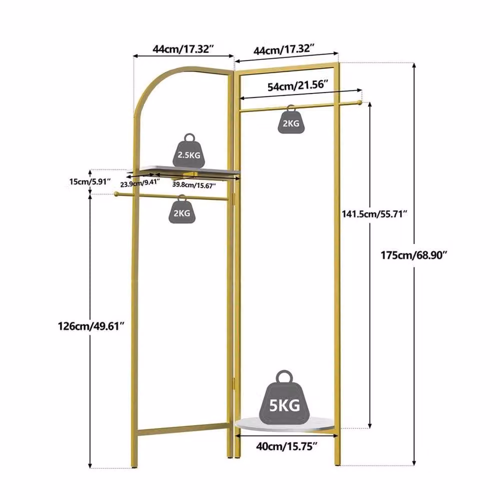 Kelvenix Gold Metal Clothes Rail Stand with Glossy Finish – 2