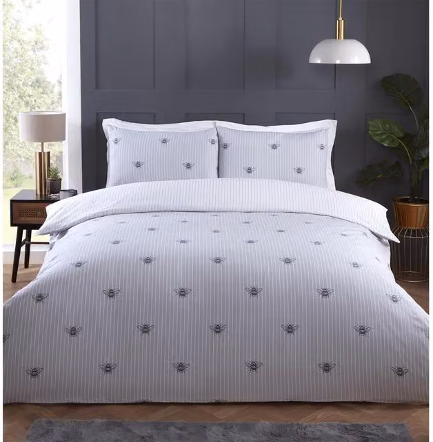 Divante Betsy Bee Striped Duvet Set in Grey and White, Single