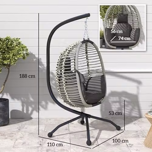 Outsunny Modern Egg Hanging Swing Chair with Metal Stand and Rope Structure in Grey – 7