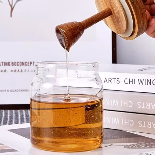 Eden & Willow Clear Glass Honey Jar with Acacia Lid and Wooden Dipper, 440ml (Pack of 2) – 3
