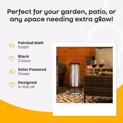 ValueLights Black Rattan Solar Powered LED Outdoor Floor Lamp with Warm White Light – 5