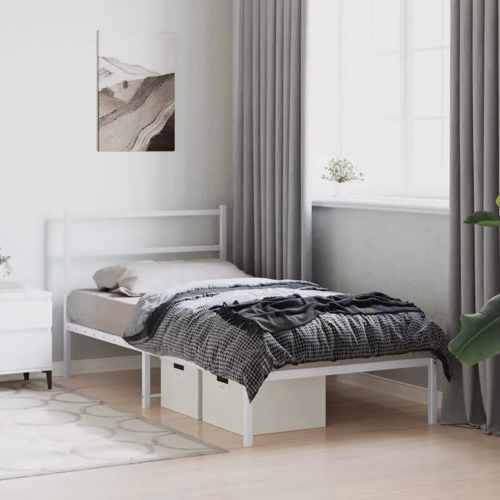 Berkfield Home Metal Bed Frame with Headboard, White, W/D/H: 100 x 200 cm – 3