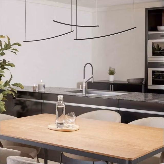 Loops Modern Black LED Pendant Light with Height Adjustable Metal Design