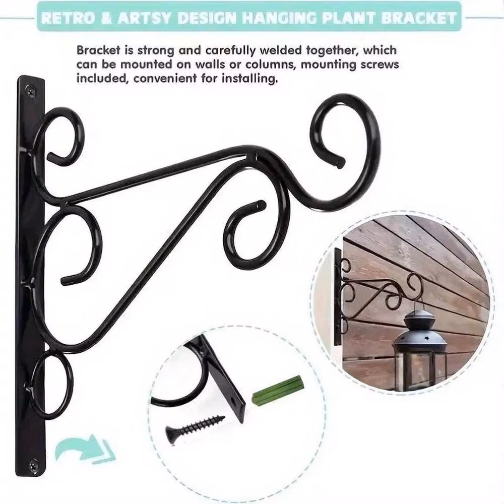 Spetlek Heavy Duty Metal Garden Hanging Basket Brackets and Plant Hanger Hooks, Black, W/D/H: 100 x 52 x 20.5 cm – 2