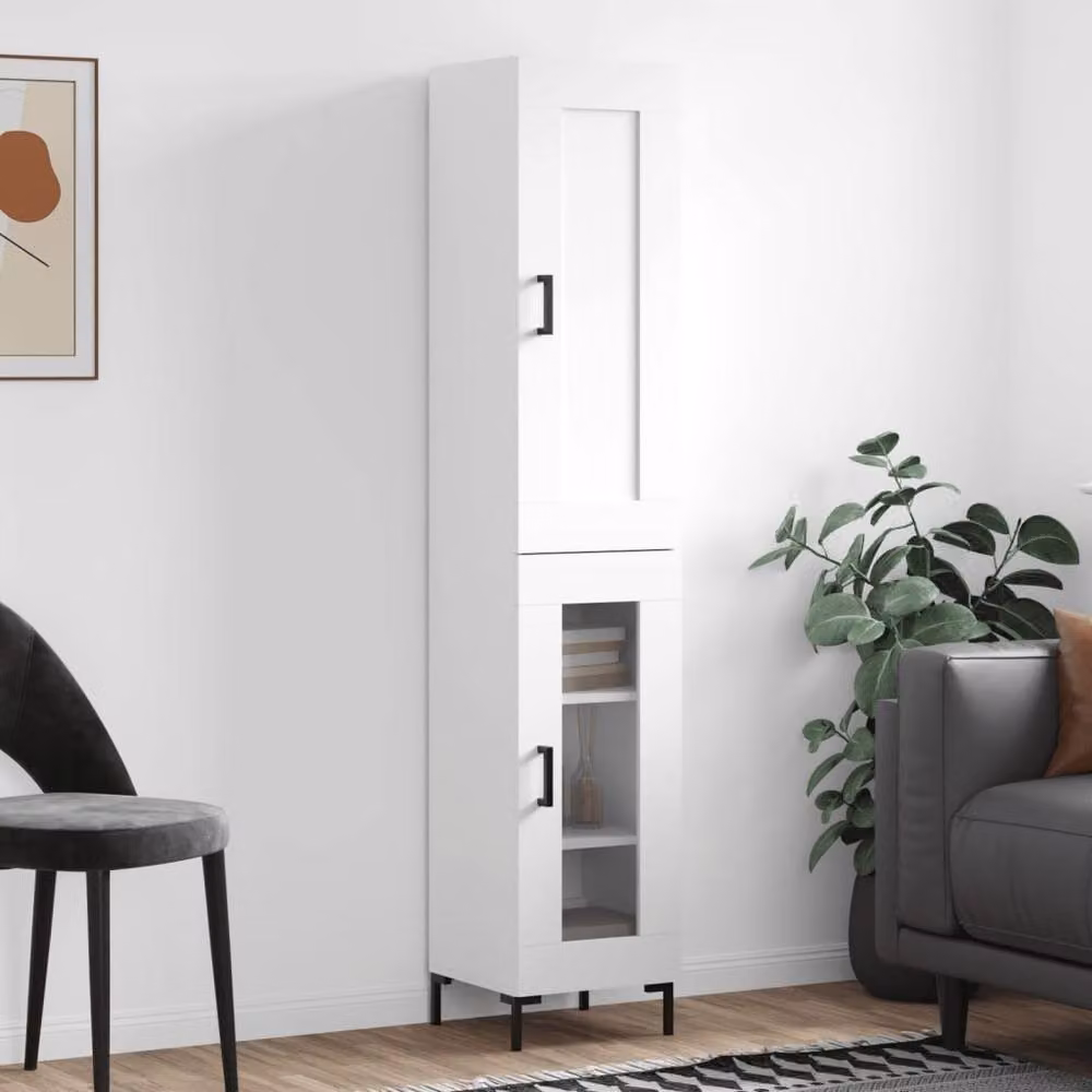 Berkfield Home Modern White Highboard with Glass Doors, W/D/H: 34.5 x 34.0 x 180.0 cm – 2
