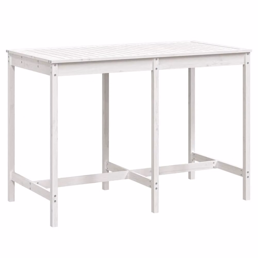 Berkfield Home White Solid Pine Rectangular Garden Table W/D/H: 159.5 x 82.5 x 110 cm – 2