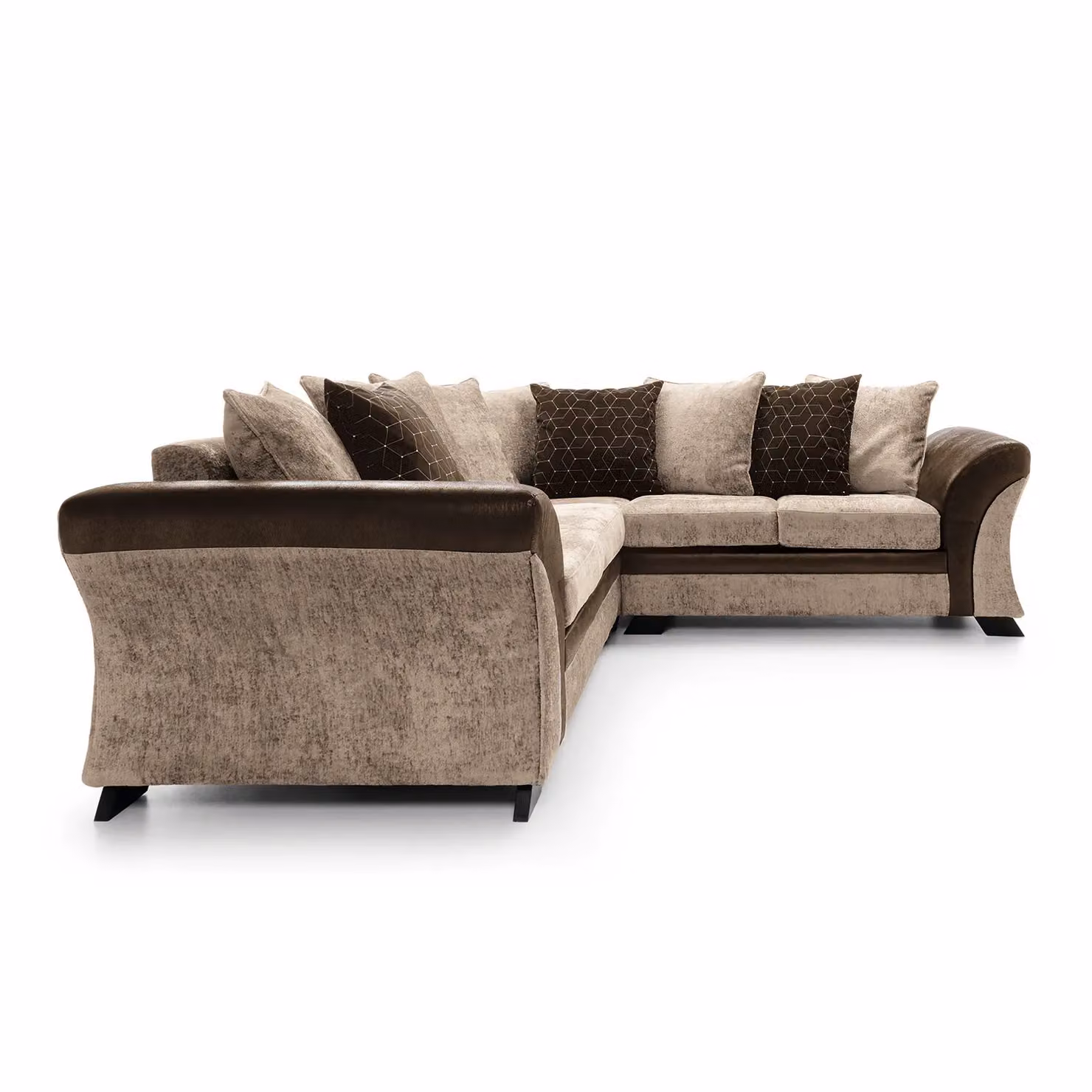 Abakus Direct Farrow Left Facing L-Shape Corner Sofa in Brown and Beige Leather and Chenille Fabric – 2