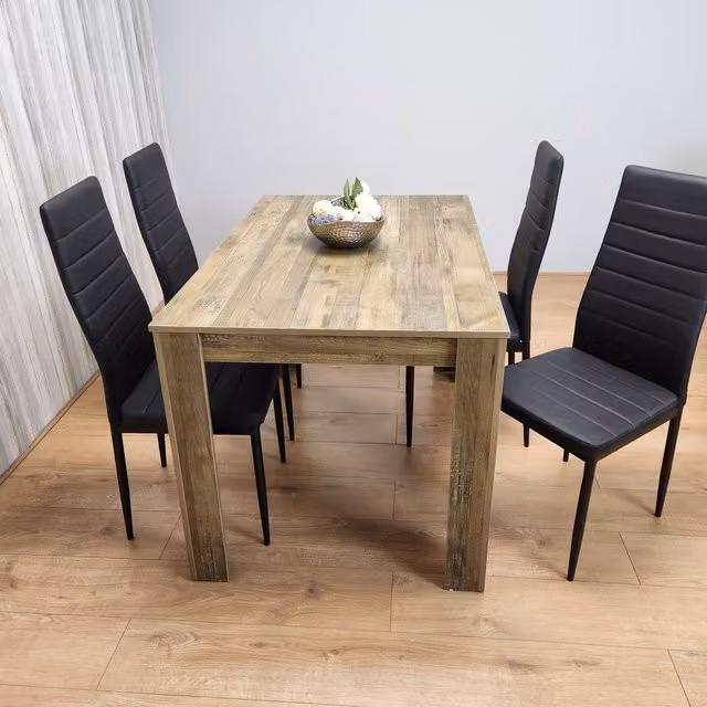 Kosy Koala Rustic Dining Set with Rectangular Table and 4 Black Chairs