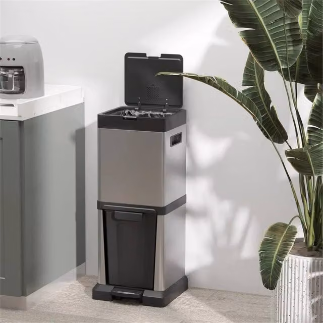 EONLION Stainless Steel Kitchen Double Bin with Pedal and Odour Filter, Dark Grey – 1