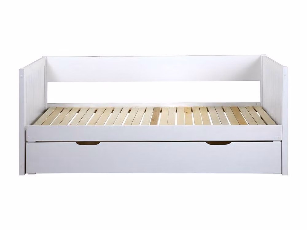 Vente-unique Single Trundle Bed with Extendable Base and Drawer in White, W/D/H: 90 x 190 cm – 2