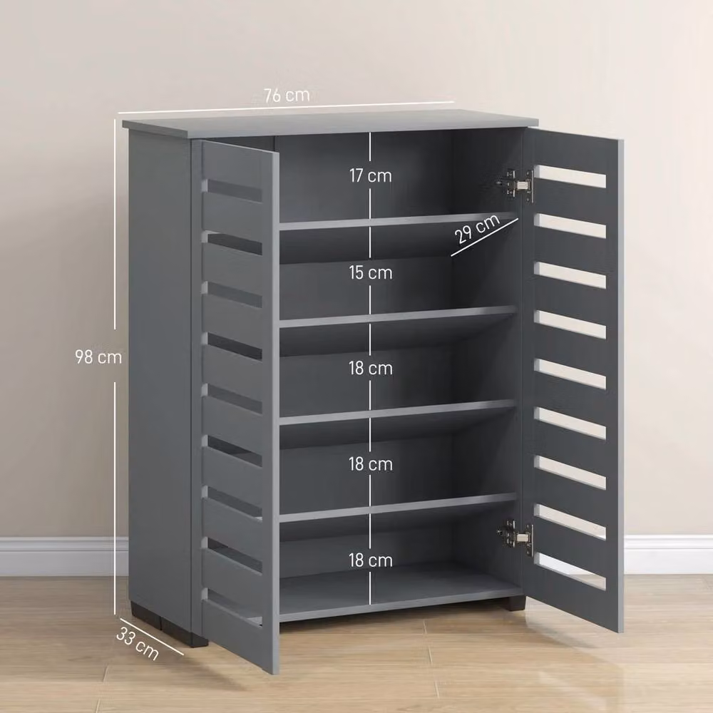 NESTLUNE Modern Grey Shoe Storage Cabinet with Hinged Slatted Doors, W: 100 cm, D: 15 cm, H: 2 cm – 2